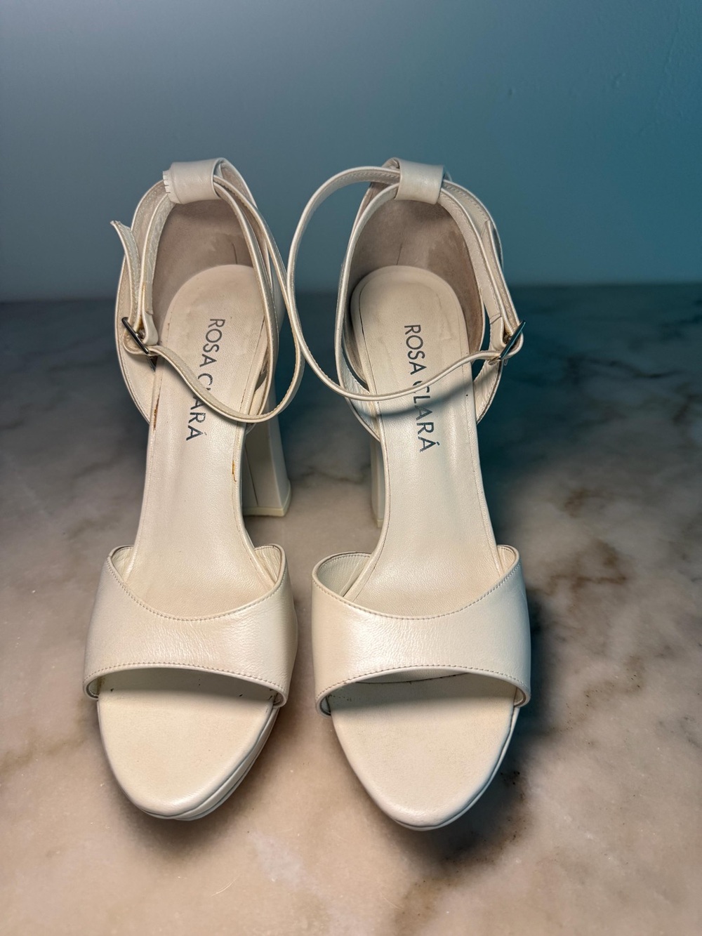 Rosa Clara Ivory Ankle-Strap Block Heel Sandals